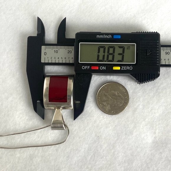 Solid Sterling Silver 925 Curved Sim Red Jasper Pendant Necklace 20" Snake Chain - Picture 15 of 16